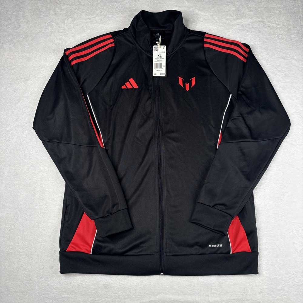 Adidas Messi Track Jacket Mens XL Black Red Aeroready Full Zip JY9519 New